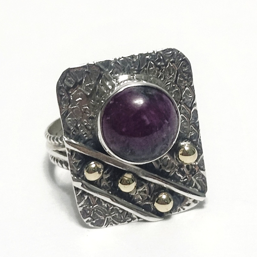 Zoisite Sterling Silver Two Tone Unique Ring size 7